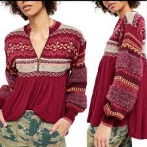 NWT Free People cozy cottage babydoll sweater tunic. SZ M